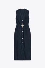 لباس میدی زنانه زارا MIDI DRESS WITH LINEN BLEND BELT