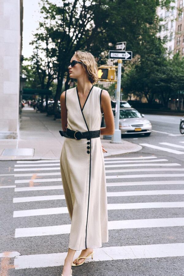 لباس میدی زنانه زارا LINEN BLEND MIDI DRESS WITH BELT