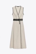 لباس میدی زنانه زارا LINEN BLEND MIDI DRESS WITH BELT