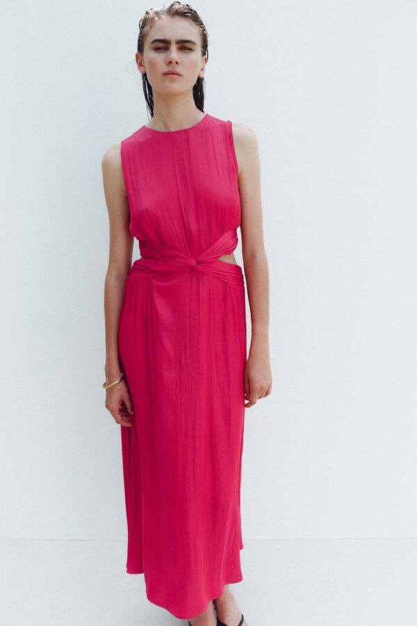 لباس میدی زنانه زارا CUT-OUT SATIN MIDI DRESS