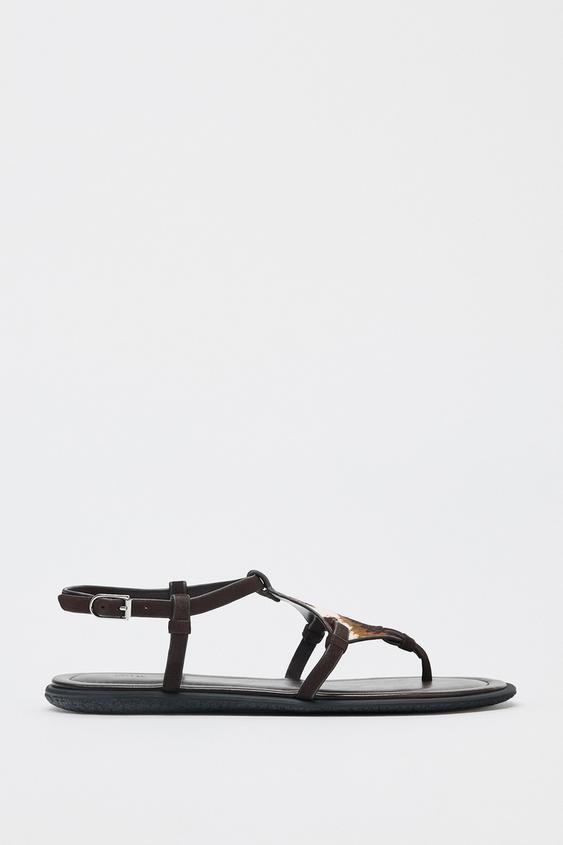 صندل چرم زنانه زارا animal print leather and sheepskin sandals