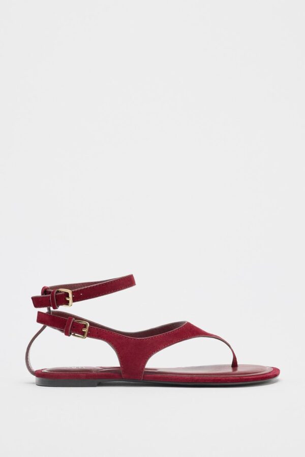 صندل فلت زنانه زارا split suede flat toe post sandals