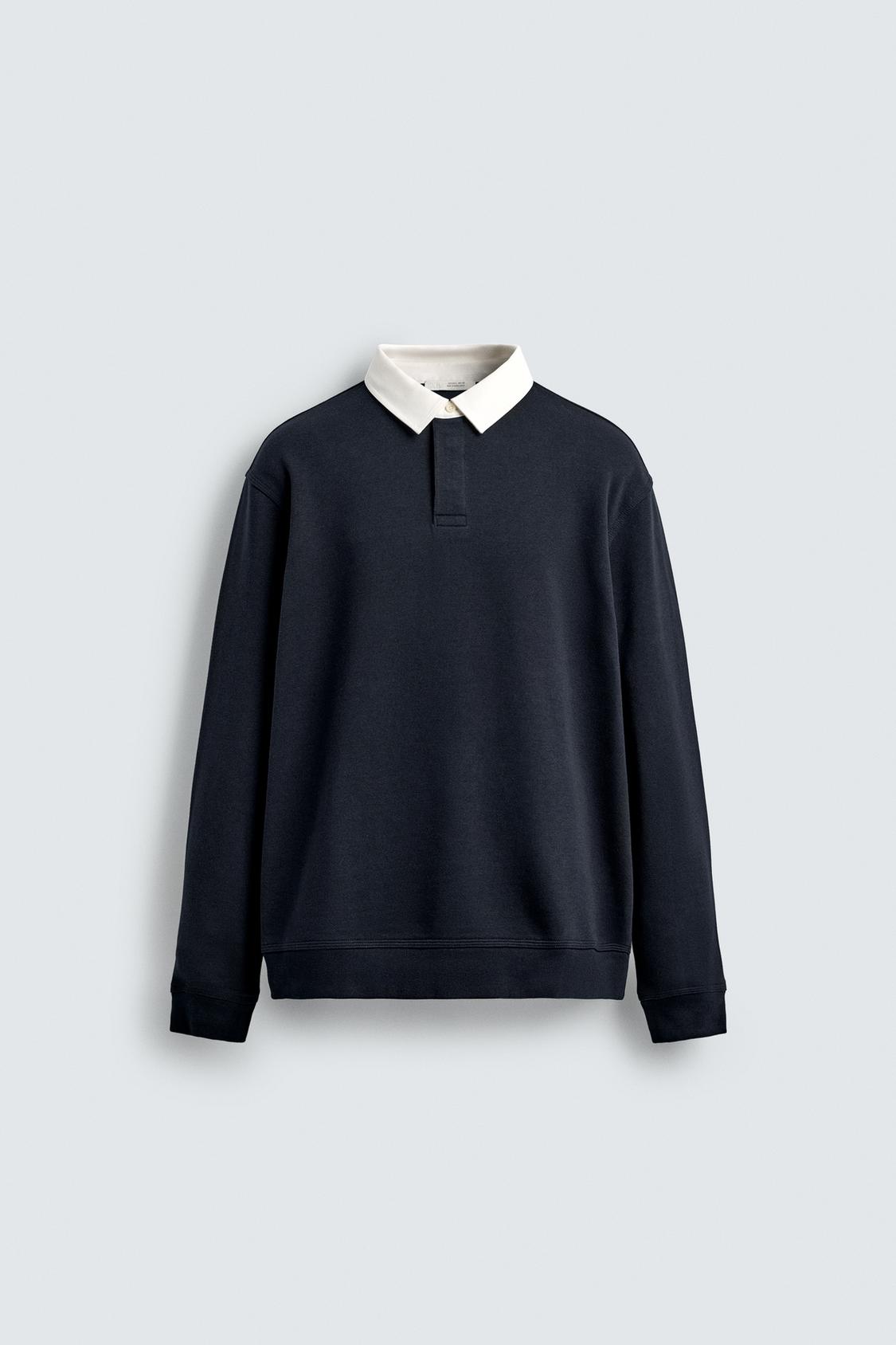 00526310401-E1 00526310401 e1 سویشرت مردانه contrast collar polo sweatshirt زارا